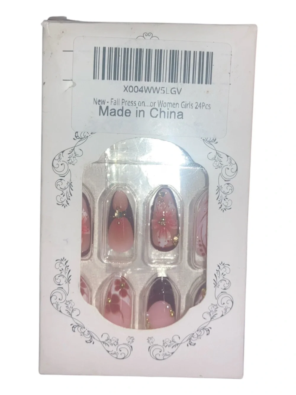 Floral Pink Press-On Nails - 24PCS